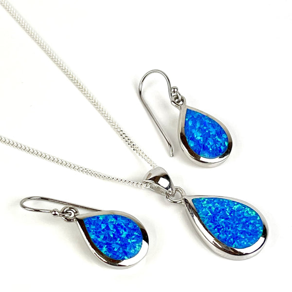 Sterling Silver Blue Opal Flower Pendant & Chain | Blue Opal Necklace UK