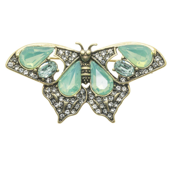 Butterfly Brooch Pin in Pacific Opal: Light green / Brass 2