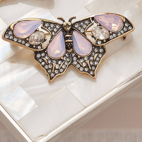 Butterfly Brooch Pin in Pacific Opal: Rose water opal / Brass 1