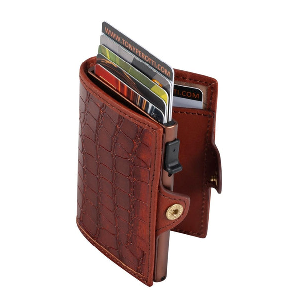 Furbo Croco RFID slim cardholder with outside pocket - Cognac P1