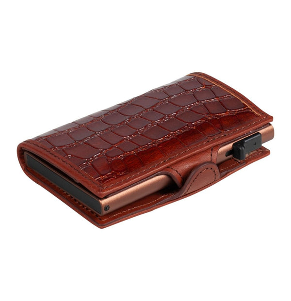 Furbo Croco RFID slim cardholder with outside pocket - Cognac P2