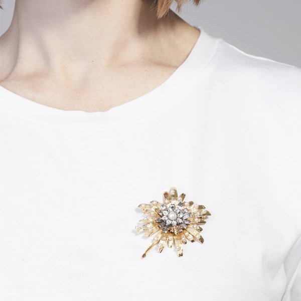 Queen Elizabeth Sunflower Brooch on Model